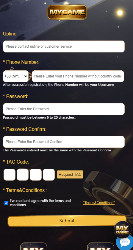 MyGame Register - registration portal